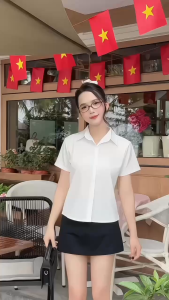 Áo Sơ Mi Nữ Cộc Tay MiSoul Chất Kate Lụa Mềm Mại BigSize Áo Trắng Học Sinh Tay Ngắn 419