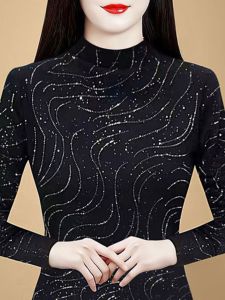 Áo Sơ Mi Cổ Cao Ôm Vừa Vặn Faymacea Black Rhinestone Áo Sơ Mi Dài Tay Mùa Đông Thường Ngày Phong Cách Hàn Quốc Chất Liệu Khác