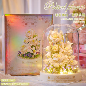 High Aesthetic Value Handmade Jasmine Eternal Flower Puzzle Blocks Valentines Day Gift for Bé Gáis Compatible with Lego