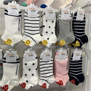 Kikiya Socks Womens Short Sports Socks Polka Dot Stripe Heart Pattern Trendy Smiley Face Design Cotton Blend Four Seasons