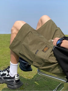 Military Green Workwear Shorts Mens Summer New Trend Loose Large Size Casual Boys Five-Quarter Pants with Big Pockets