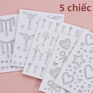 5 Miếng Dán Trang Trí Mặt 3D Trong Suốt Đính Đá Pha Lê Hình Sao & Trái Tim Lấp Lánh Tự Làm Ngọc Trai Giả Dán Hình Xăm Trang Sức Dành Cho 14 Tuổi Trở Lên