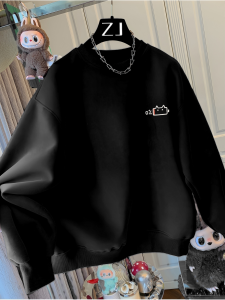 เสื้อสเวตเตอร์คอกลมแขนยาวผ้าฝ้ายแท้คุณภาพพรีเมียมสำหรับฤดูใบไม้ร่วงและฤดูหนาว เสื้อผ้าคู่รักแบบลำลองสำหรับทั้งชายและหญิง