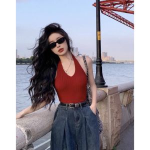 Red Summer Wear Halter Tank Top