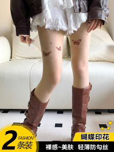 เซ็กซี่ผีเสื้อพิมพ์ถุงน่องผ้าไหมสําหรับผู้หญิงบางส่วนขา Shaping เครื่องมือตลอดทั้งปี Neutral Barrel ความสูงกางเกง