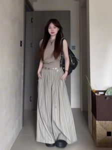 VKSOD | Summer New Lazy Style Diagonal Shoulder Short Sleeve T-Shirt Top High Waist Loose Floor-Length Casual Wide Leg Pants Two-Piece Set Women