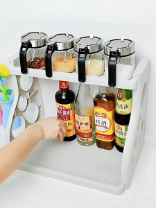 Double Layer Kitchen Rack Organizer Shelf Seasoning 2 layer Floor Knives Holder Condiments Organizer