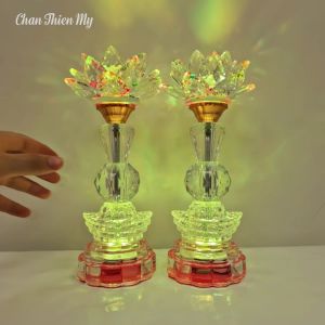 Đèn Hoa Sen Pha Lê Led 7 Màu CHÂN THIỆN MỸ Đồ Phong Thủy Cao Cấp Trang Trí Bàn Thờ HSPL-33
