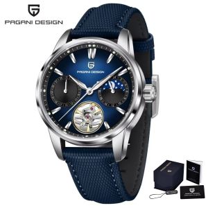 PAGANI DESIGN PD‑YS021 Men Automatic Watch Hollow Skeleton Fine Steel Case Synthetic Sapphire Glass Men Wrist Watch