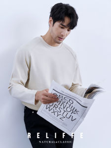 Fall Winter Mens Business Casual Loose Fit Long Sleeve round Neck T-Shirt Polyester Lyocell Cotton Spandex Anti-Wrinkle Shirt