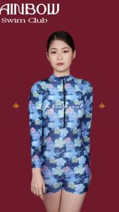 RAINBOW Summer Rashguard long Sleeve Swimwear women Zipper Swimsuit High Quality fabric PLUS SIZE Rash Guard for Women