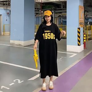 Ruige Oversize Womens Clothing Plump Girls New 2023 Summer Dress Slimming Loose Long below the Knee Lazy T-shirt Skirt 100.00kg Dress