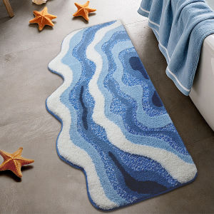 VIKAMA Ocean Style Bathroom Floor Mat Faux Cashmere Non-Slip And Easy To Clean For Bathroom Bedroom Bedside Floor Mats