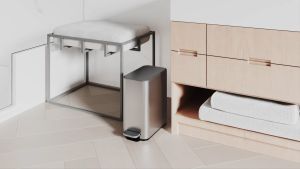 simplehuman 5 Liter / 1.3 Gallon 5L Premium Stainless Steel Bathroom Slim Profile Trash Can Brushed Stainless Steel Designer Bin Premium Dustbin