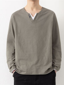 V-Neck Long Sleeve T-Shirt Cotton Casual