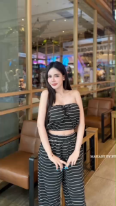 TW22813  Set 2 ชิ้น เกาะอกลายริ้ว + กางเกงขายาวลายริ้ว ..