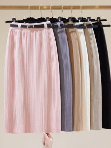 High Waist Knitted Midi Skirt for Women in Pink Spring Autumn New Arrival Long Half-length Casual Style Straight Cut Design