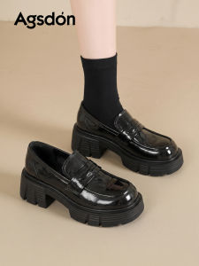 Agsdon | Thick Sole Black Loafers Breathable