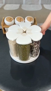 Grain Dispenser Rotating Grain Storage Container Cereal Dispenser 6-Grid Storage Containers Kitchen Supplies for Flour Sugar