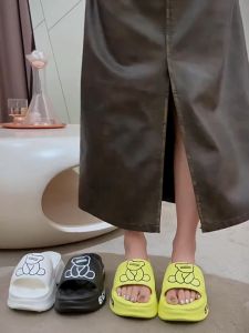 High heel bear 6CM slippers womens summer fashion Diamond lattice EVA thick bottom small height increase sandals outside to wear muffin flip-flops