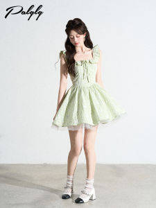 Palglg | Sweet Style Green Check Flying Sleeve Dress A-Line