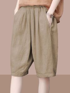 V.C.I | Slim Fit Elastic Waist Cotton Linen Shorts Khaki