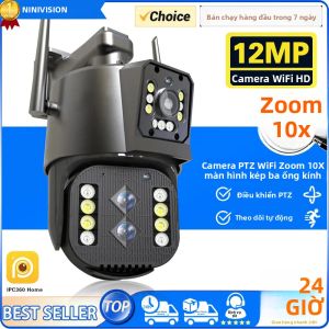 Camera IP 6K 12MP 10X PTZ Zoom 3 Ống Kính 2 Màn Hình Camera Quan Sát An Ninh Wifi Giám Sát Với Tính Năng Theo Dõi Tự Động Giám Sát Tại Nhà
