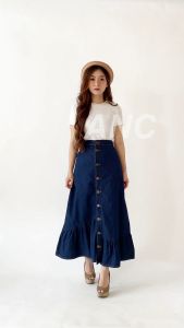 Rok Panjang Jeans Wanita - Skirt Long Jeans Fahari Bel - Rok Denim Panjang Cewek