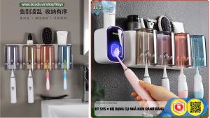 Bộ nhả kem đánh răng tự động Ecoco tặng kèm 2 cốc đánh răng - Kệ đựng bàn chải kệ nhả kem đánh răng - Kệ đựng đồ nhà tắm