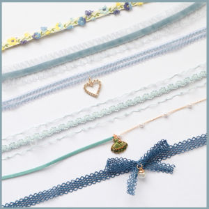 New Chinese Style Sweet Lace Butterfly Knot Heart Necklace Clavicle Chain Fashion Jewelry Grey Blue Color Lockbone Chain