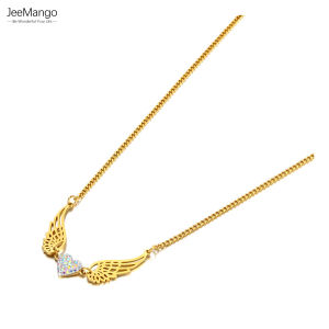JeeMango Stainless Steel Pendant Necklaces Jewelry Rhinestone Clay Heart Wing Charm Necklace For Women Free Shipping JN22028