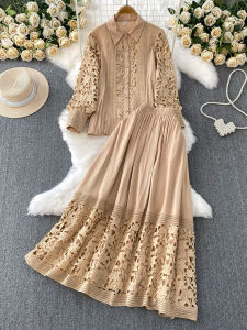 Áo Sơ Mi Tay Lỡ Cổ Polo Kiểu Pháp Cổ Điển Váy Nửa Thân Quần Áo Công Sở Thời Trang Cho Nữ Bộ Đồ Hai Mảnh