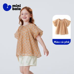 MINI BALA | Áo Blouse Cổ Đô Cotton Cho Bé Gái Tay Ngắn Chấm Bi Mỏng