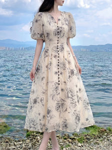 DAIXIANGFEIZI | Floral Chiffon Dress Medium Length