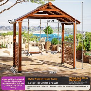 XiMei WoodWork | Outdoor Wooden Gazebo with Double Seat Swing Sunshade