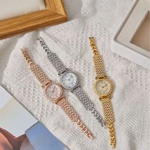 Jam Tangan Wanita Diamond Asli Tahan Air Original Fashion Impor Style Korea New Model Permata Mewah Bercahaya Stainless Steel Titanium Anti Karat Kaca Tebal Tahan Gores Kasual Trendy Cewek Kekinian Aksesoris Arloji Woman Watches Modis -JWT-03