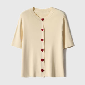 Light Weight Heart Buttons Knit Cardigan