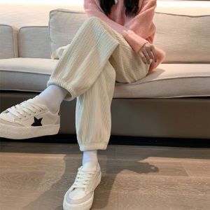 Womens Corduroy Pants Thickened Fleece Sporty Casual Sweatpants High Waist Harlan Style Autumn Winter Small Size Trendy