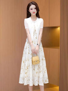 MAIMEI | Summer Floral Print High Waist A-Line Dress Set Womens Fashion Two-Piece Ensemble Soft Polyester Blend Short Sleeve Midi Skirt