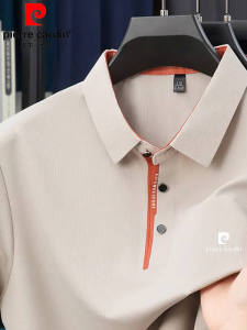 Pierre Cardin Silk Polo Shirt Mens Loose Fit Lightweight Short Sleeve Turn-down Collar T-shirt Fashionable Urban Style