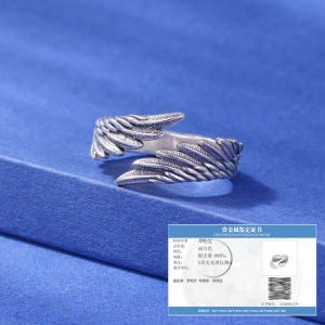 Angel Wing 999 Pure Silver Ring Couple Set Mens Birthday Gift Engraving Feather Design Fashionable Retro Style Jewelry