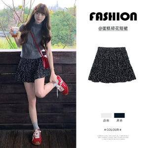 Váy Ngắn Chữ a Họa Tiết Hoa Màu Đen Cạp Cao Cho Nữ Mùa Xuân Hè Phong Cách Ngọt Ngào Váy Ngắn Xếp Ly