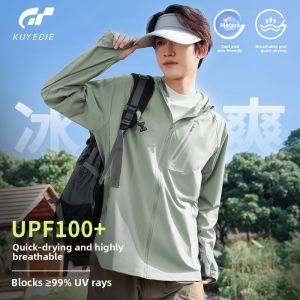 KUYEDIE | Sun Protection Ice Silk Mens Casual Fishing Shirt UPF50+ Outdoor Sports Loose Fit Long Sleeve Quick Dry Hat Design