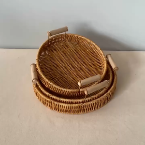 BHQ Rattan Fruit Plate with Handle Breakfast Bread Food Plate Party Picnic Hotel Towel Storage Tray Raya