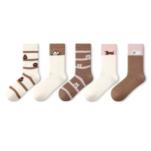 PRIMEET | Striped Cartoon Cute Outdoor Seamless White Mid-Calf Socks