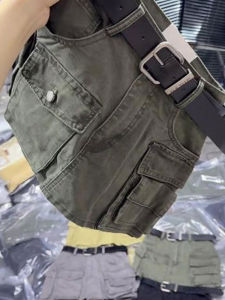 Váy Mini Denim Cạp Cao Phong Cách Hàn Quốc Cổ Điển Dành Cho Nữ Mùa Hè Thiết Kế Cảm Giác Màu Xanh Quân Đội Váy Ngắn Chữ a