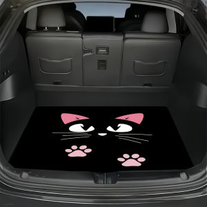 VIKAMA Cartoon Black Kitten Trunk Mat Stain Resistant Non Slip Universal Car Boot Liner Pet Decor