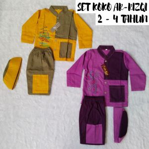 AR-RIZQI SETELAN KOKO LENGAN PANJANG ANAK COWOK USIA 2-4 TAHUN BAJU NGAJI HARIAN BAHAN KATUN CIGARET