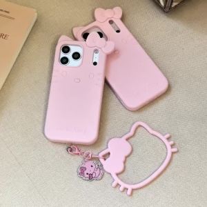 Sanrio | Sweet Gift Girls Cute Cartoon For Hello Kitty Silicone Anti-slip With Pendant Phone Case For IPhone 17 16 15 14 Plus 13 Pro Max