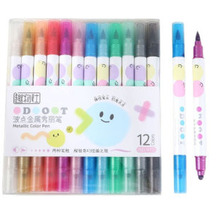 hopk | Bộ 12 Bút Vẽ Acrylic Kim Loại Nhiều Màu Sắc Với Đầu Kép Dùng Cho Đá Gỗ Gốm Vải - Đầu Cọ Đậm Nét Dành Cho Vẽ Tranh Vẽ DIY Đồ Dùng Mỹ Thuật